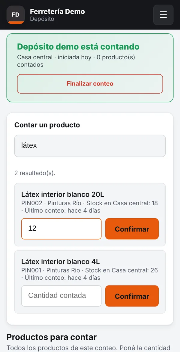 Conteo de productos desde el celular